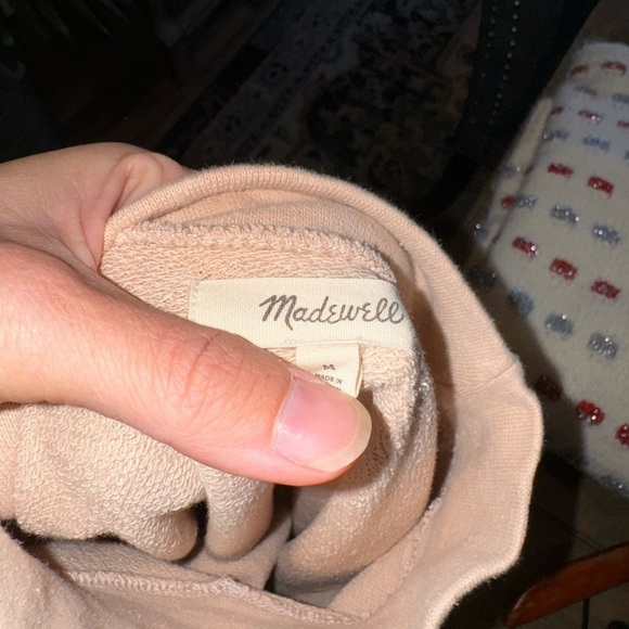 Madewell Mock Neck Cotton & Hemp Pink Rolled Hem Casual Sweatshirt M - Picture 3 of 7